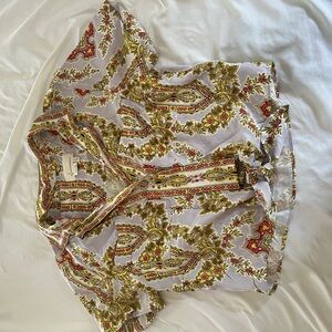 Anthropologie Red and Gold Patterned Button Down Shirt